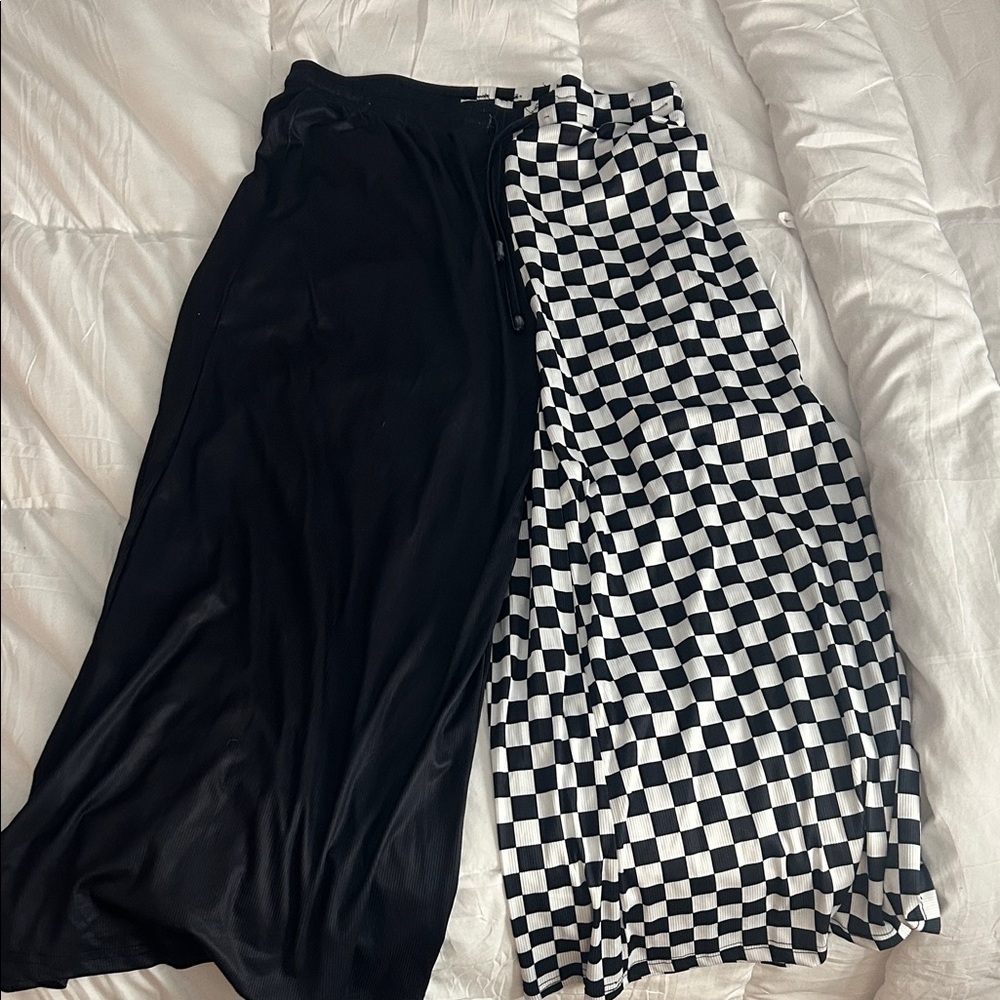 Emy Ave Asymmetrical Black and White Checkered Women's Pants